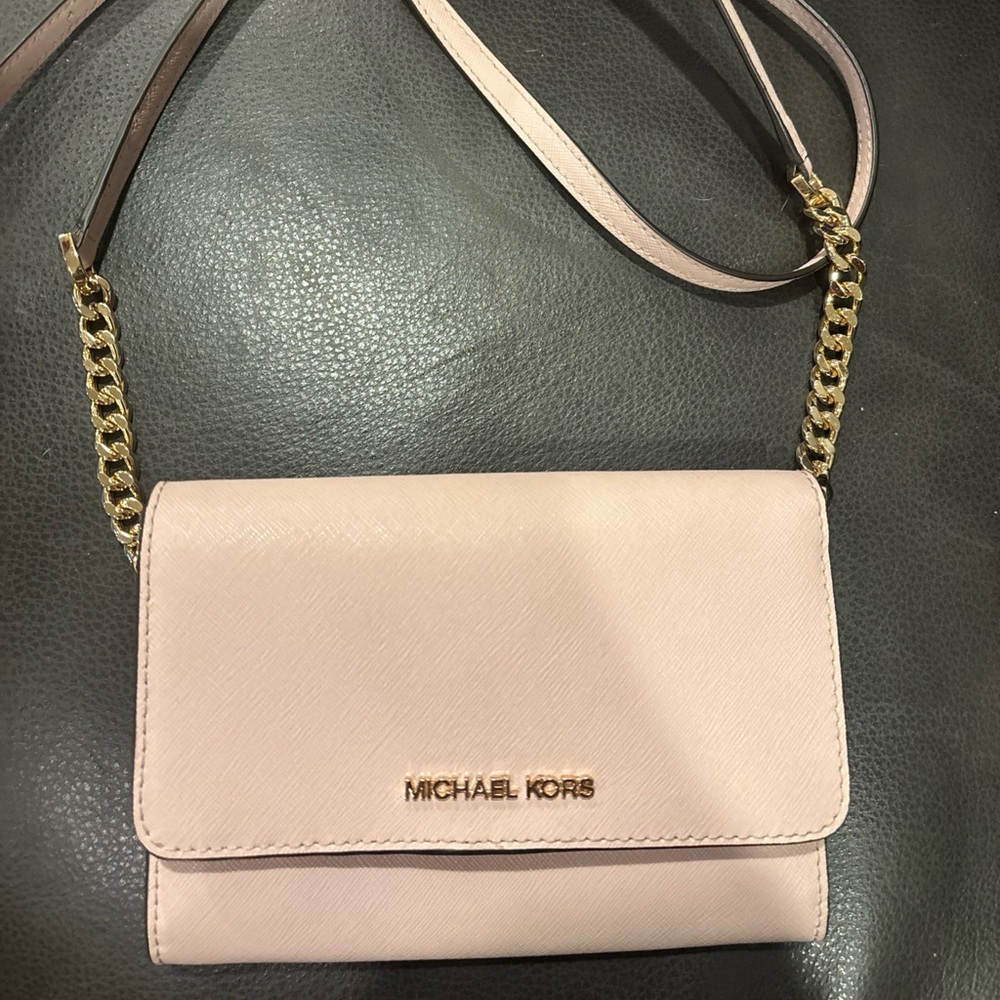 Michael Kors Saffiano Baby Pink Wallet on a Chain Crossbody NWOT